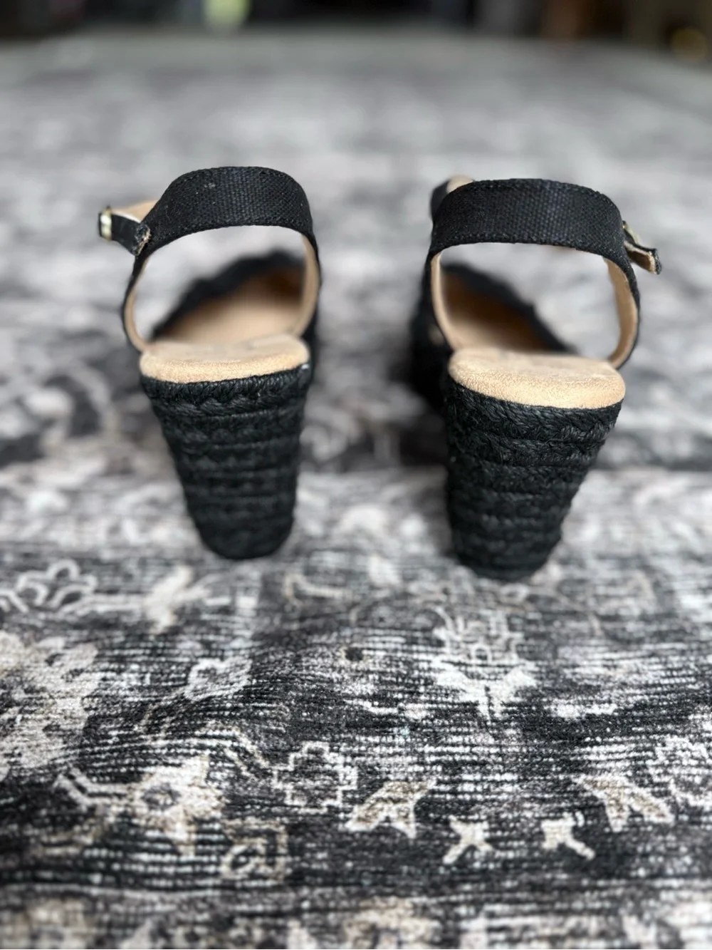 Black Canvas Ankle-Strap Wedge Heels - Women